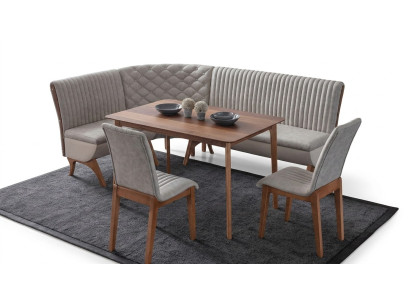 Ontwerper Lichtgrijze eetkamer set gestoffeerde hoekbank 2x stoelen eettafel