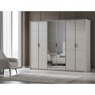 Grijze kledingkast 6-deurs slaapkamer kast Luxe glazen kasten.