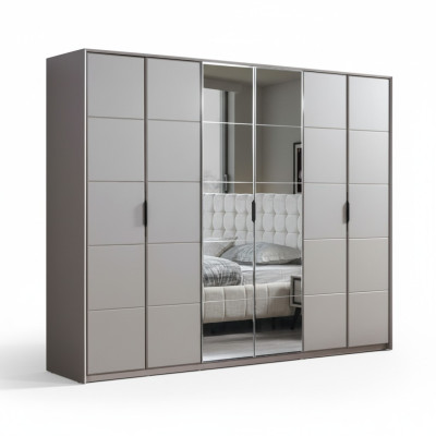 Grijze kledingkast 6-deurs slaapkamer kast Luxe glazen kasten.
