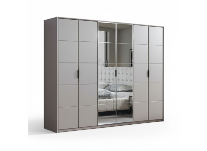 Grijze kledingkast 6-deurs slaapkamer kast Luxe glazen kasten.