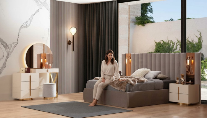 Stijlvolle slaapkamer set designer make-uptafel hout 2x nachtkastjes.