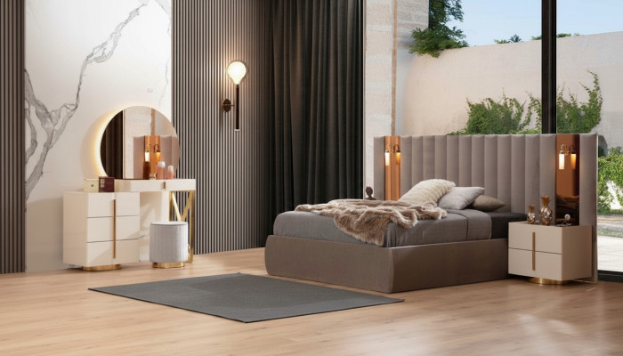Stijlvolle slaapkamer set designer make-uptafel hout 2x nachtkastjes.