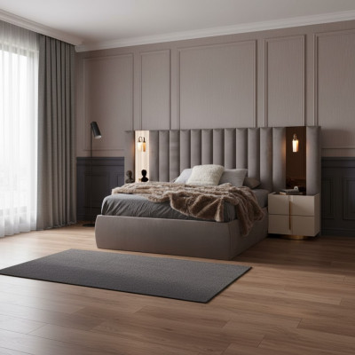 Bruine slaapkamer set Designer tweepersoonsbed Wit 2x nachtkastjes 3-delig