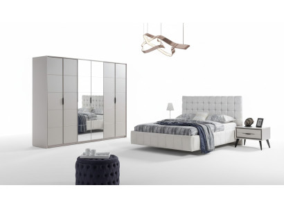 Witte slaapkamer set luxe meubels gestoffeerd bed houten kledingkast