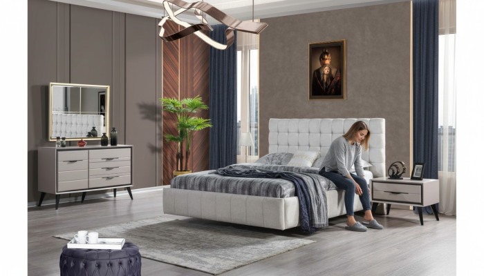 Witte exclusieve slaapkamer tweepersoonsbed ontwerper nachtkastjes commode