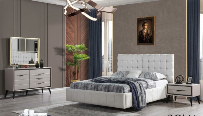 Witte exclusieve slaapkamer tweepersoonsbed ontwerper nachtkastjes commode