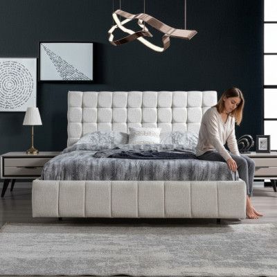 Exclusieve slaapkamer set Wit tweepersoonsbed Luxe 2 houten nachtkastjes