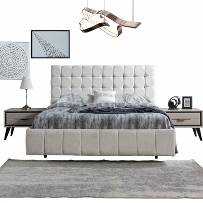 Exclusieve slaapkamer set Wit tweepersoonsbed Luxe 2 houten nachtkastjes