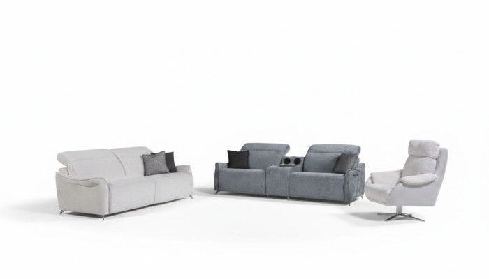 Luxe woonkamerset met 2x 3-zitsbanken met muzieksysteem en fauteuil