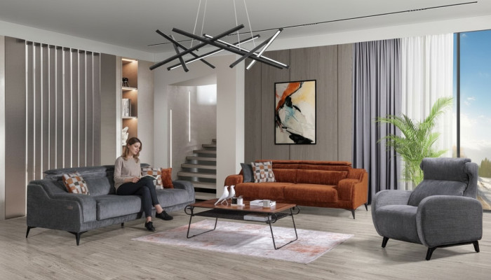 Grijze-oranje woonkamer zitmeubels Exclusieve 3-zits luxe fauteuil