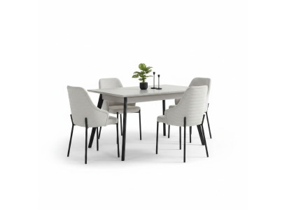 Witte eetkamer set Luxe 6x gestoffeerde stoelen Rechthoekige tafel