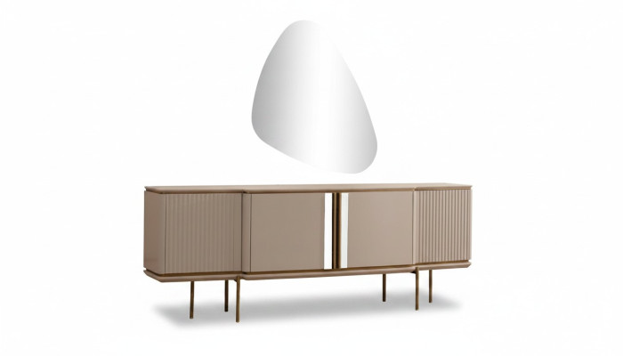 Beige eetkamer dressoir met 2 deuren Luxe spiegel Moderne houten meubels