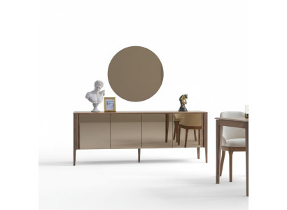 Bruine eetkamer glazen dressoir Moderne spiegel Compleet 2-delige set Nieuw