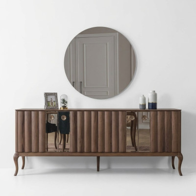 Bruine 4-deurs dressoir Luxueuze spiegel Eetkamer houten meubels 2-delig
