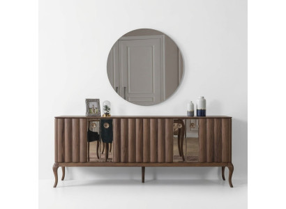 Bruine 4-deurs dressoir Luxueuze spiegel Eetkamer houten meubels 2-delig