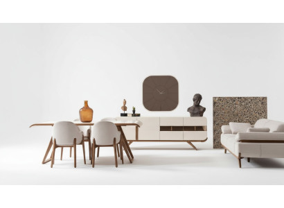 Wit-bruine eetkamerset Moderne eettafel 6x gestoffeerde stoelen 9-delig