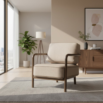 Moderne beige fauteuil eenzitter design woonkamer leunstoel