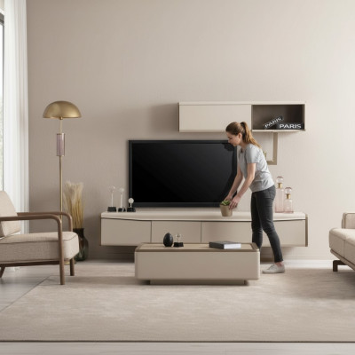 Beiges lagekast houten rek ontwerper RTV-kast woonkamer luxe meubels