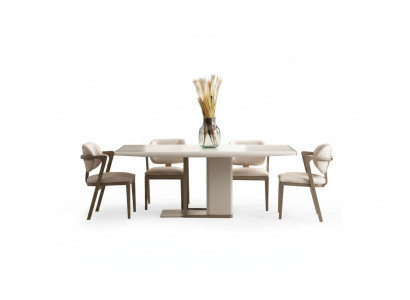 Wit-beige eetkamer meubelset Rechthoekige eettafel met 6 stoelen 7-delig