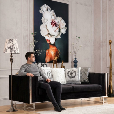 Zwarte design driezits woonkamerbank met metalen frame