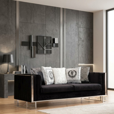 Zwarte design driezits woonkamerbank met metalen frame