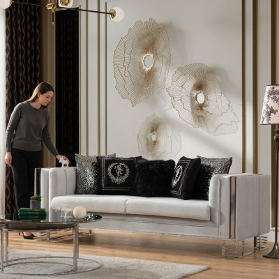 Wit Moderne Stoffen Bank Woonkamer 3-zits Luxe Gestoffeerde Bank.