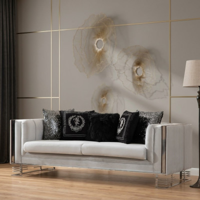 Wit Moderne Stoffen Bank Woonkamer 3-zits Luxe Gestoffeerde Bank.