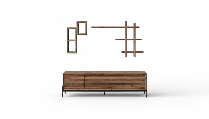 Bruin modern dressoir met 3 deuren en planken voor in de woonkamer houten meubels