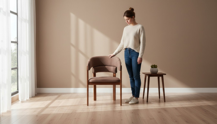 Bruine designer stoel eetkamerstoelen textielstoel designer houten poten