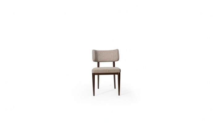 Ontwerper Beige textiel eetkamerstoel Bruine houten poten Design meubels.