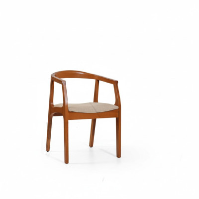 Eetkamerstoelen met bruin houten frame, fauteuils, eenpersoons luxestoelen.