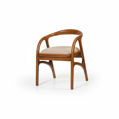Bruine luxe gestoffeerde eetkamerstoel met design armleuningen, éénzits.