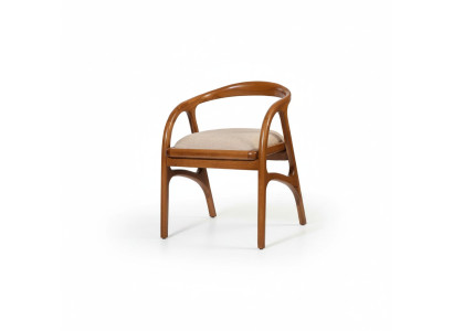 Bruine luxe gestoffeerde eetkamerstoel met design armleuningen, éénzits.