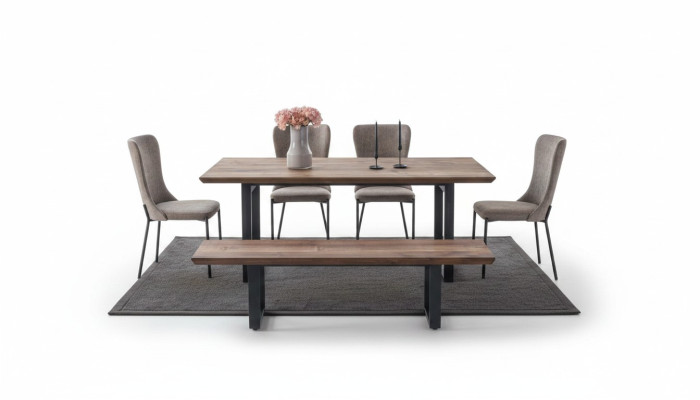 Bruine eetkamermeubelen Luxe eettafel 4x stoelen met kussens Houten bank