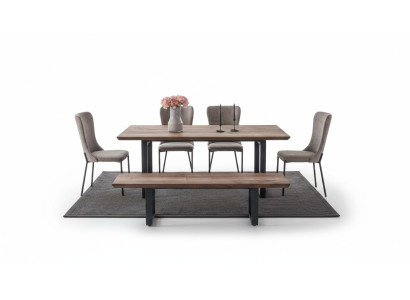 Bruine eetkamermeubelen Luxe eettafel 4x stoelen met kussens Houten bank