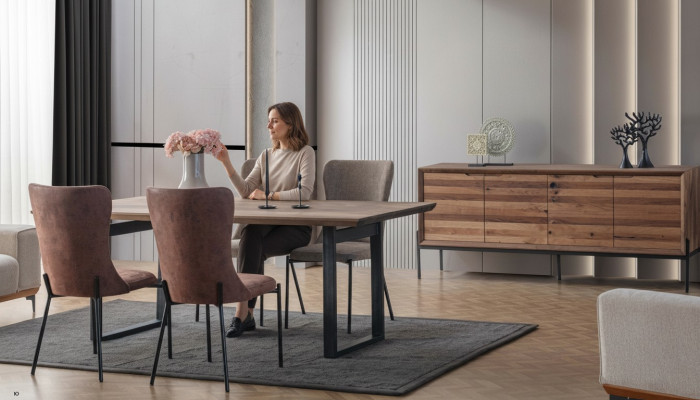 Bruine eetkamerset Luxe rechthoekige eettafel 4x stoelen dressoir