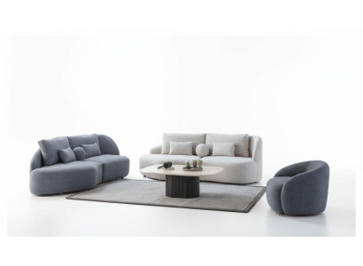 Grijswit woonkamerset 3+3 zitter designer textiel fauteuil 3-delig