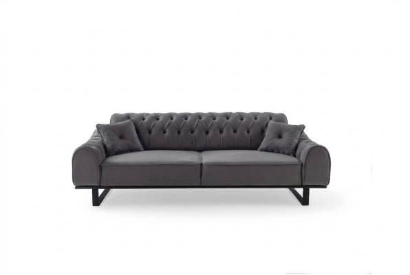 Grijze Chesterfield 3-zitsbank met luxe driepersoons designer woonkamerbank.
