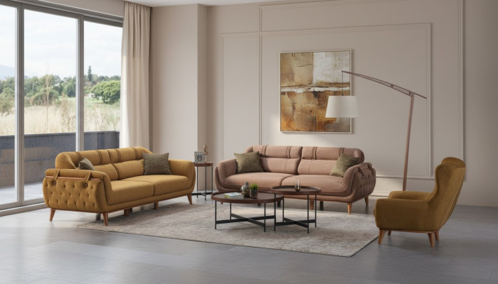 Chesterfield bierstel woonkamerset bankstellen 2x driezits fauteuil meubels