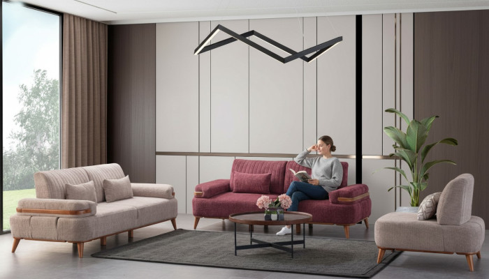 Beige-Roze bankstel Exclusieve driezitter bekleding 3-zitsbank éénzitter