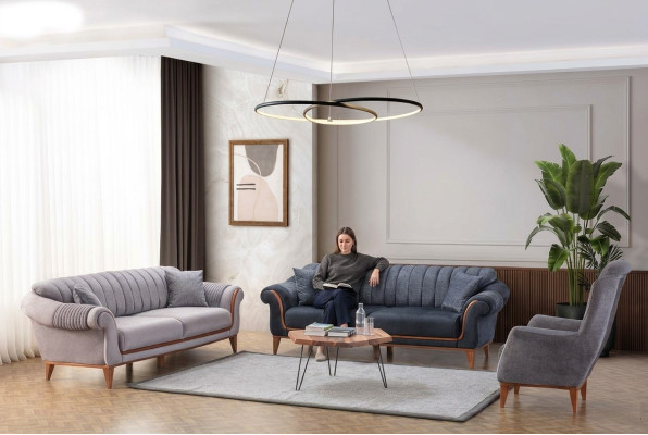 Blauw-grijs woonkamerset Moderne bankstel 3+3+1 zits fauteuil Nieuw