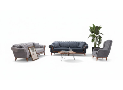 Blauw-grijs woonkamerset Moderne bankstel 3+3+1 zits fauteuil Nieuw