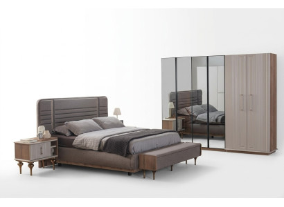 Exclusieve slaapkamer bed glazen kast houten nachtkastjes 4-delige luxe set