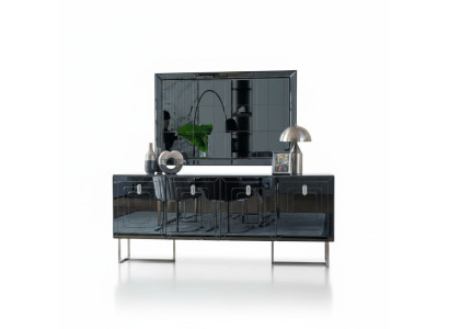 Grijze eetkamermeubels glazen spiegel ontwerper roestvrijstalen dressoir luxe set.