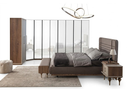 Ontwerpersslaapkamerset tweepersoonsbed 2x nachtkastjes hoekkast 4-delig
