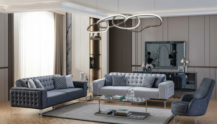 Chesterfield Grijze Bankstel Woonkamer Bankstellen Driepersoonsbank + Fauteuil