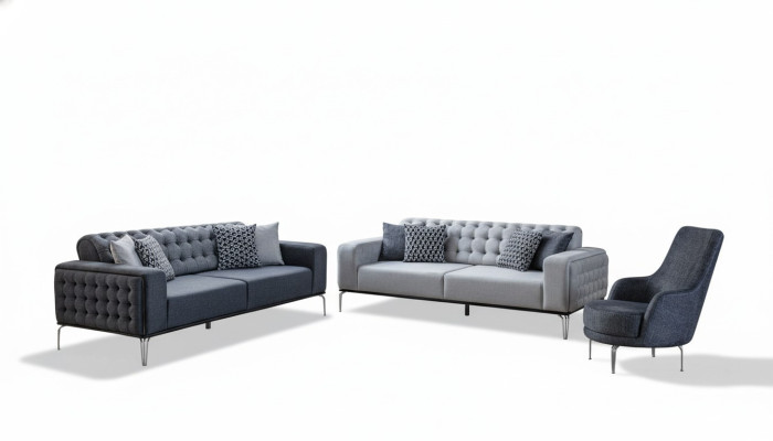Chesterfield Grijze Bankstel Woonkamer Bankstellen Driepersoonsbank + Fauteuil