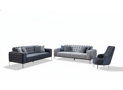 Chesterfield Grijze Bankstel Woonkamer Bankstellen Driepersoonsbank + Fauteuil