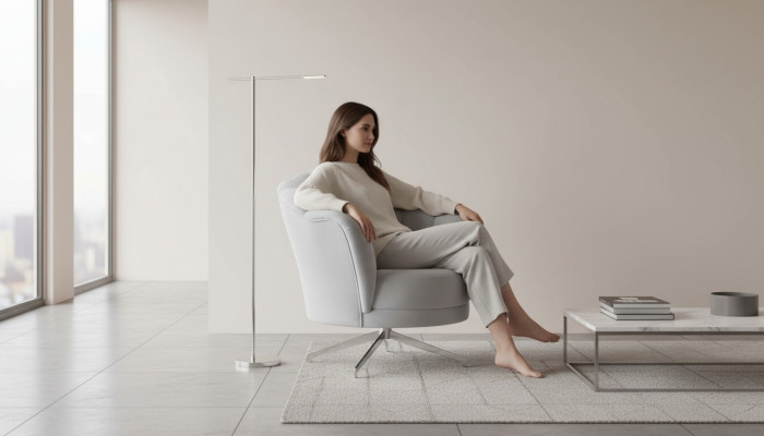 Ontwerper Grijze Fauteuil Woonkamer Luxe Eenpersoons Edelstalen Voeten