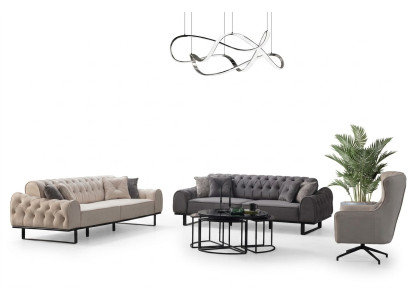 Wit-grijze Chesterfield bankstel Designer gestoffeerde fauteuil 3-delige set
